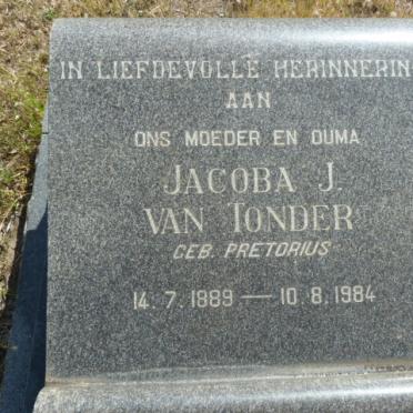 TONDER Jacoba J., van nee PRETORIUS 1889-1984