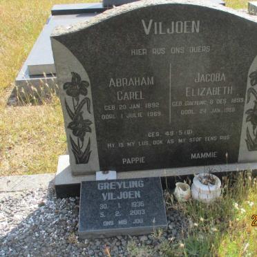 VILJOEN Abraham Carel 1892-1969 & Jacoba Elizabeth GREYLING 1899-1988 :: VILJOEN Greyling 1936-2003