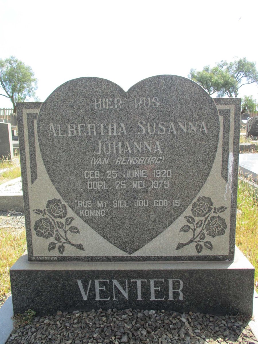 VENTER Albertha Susanna Johanna nee VAN RENSBURG 1920-1979