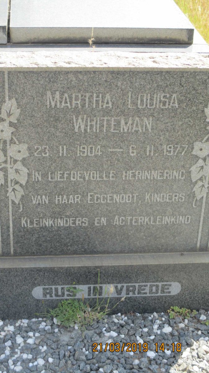 WHITEMAN Martha Louisa 1904-1977