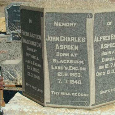 ASPDEN John Charles 1863-1948 &amp; Rhoda  WADDINGTON 1869-1949 :: ASPDEN Alfred Baron 1901-1940