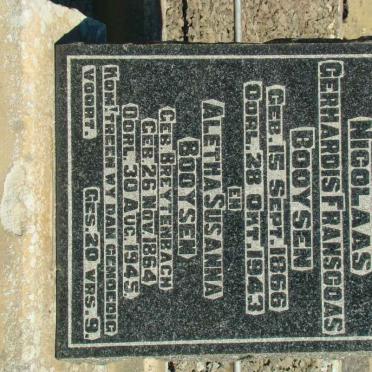 BOOYSEN Nicolaas Gerhardis Franscoas 1866-1943 &amp; Aletha Susanna BREYTENBACH 1864-1945