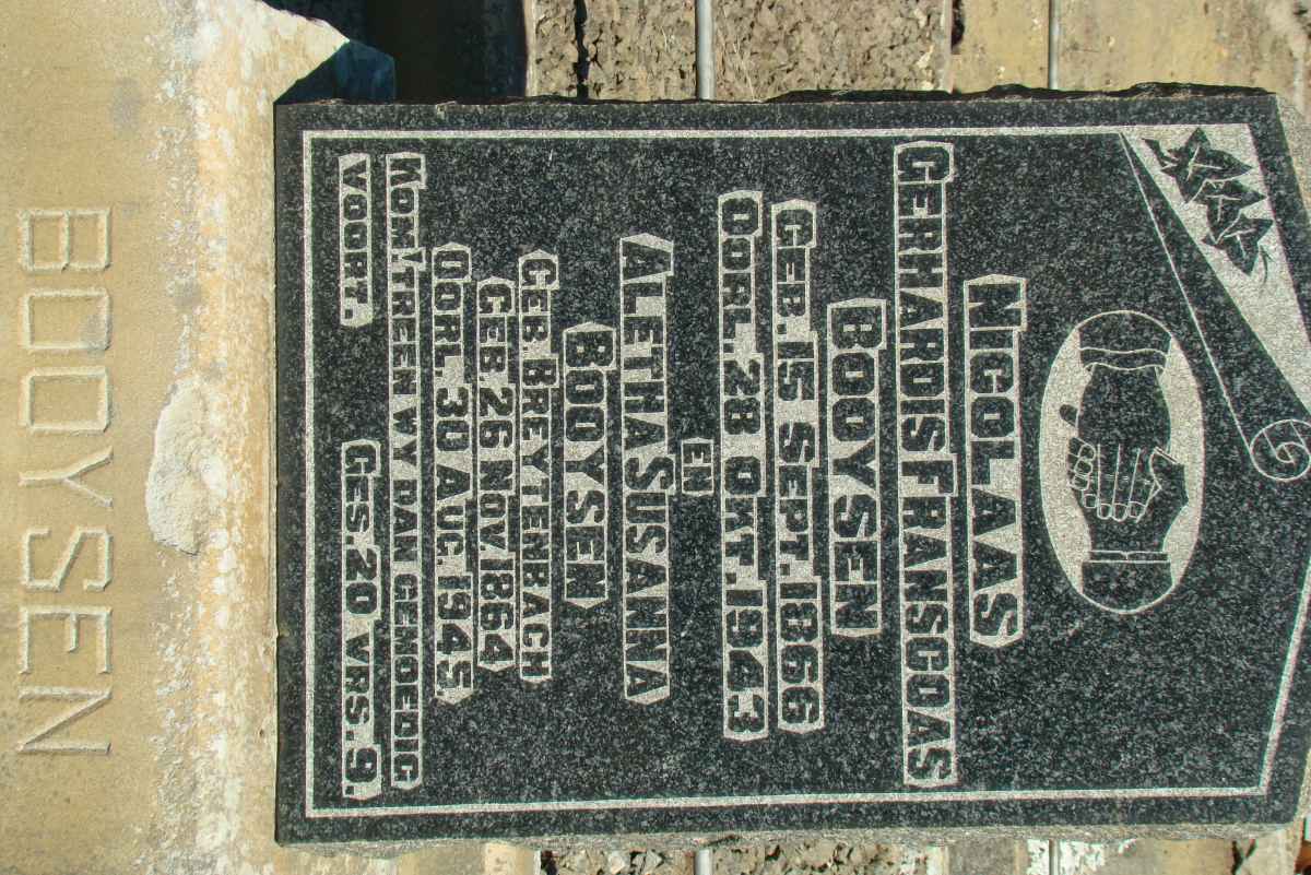 BOOYSEN Nicolaas Gerhardis Franscoas 1866-1943 &amp; Aletha Susanna BREYTENBACH 1864-1945