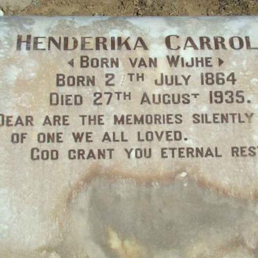 CARROLL Hendrika nee van WIJHE 1864-1935