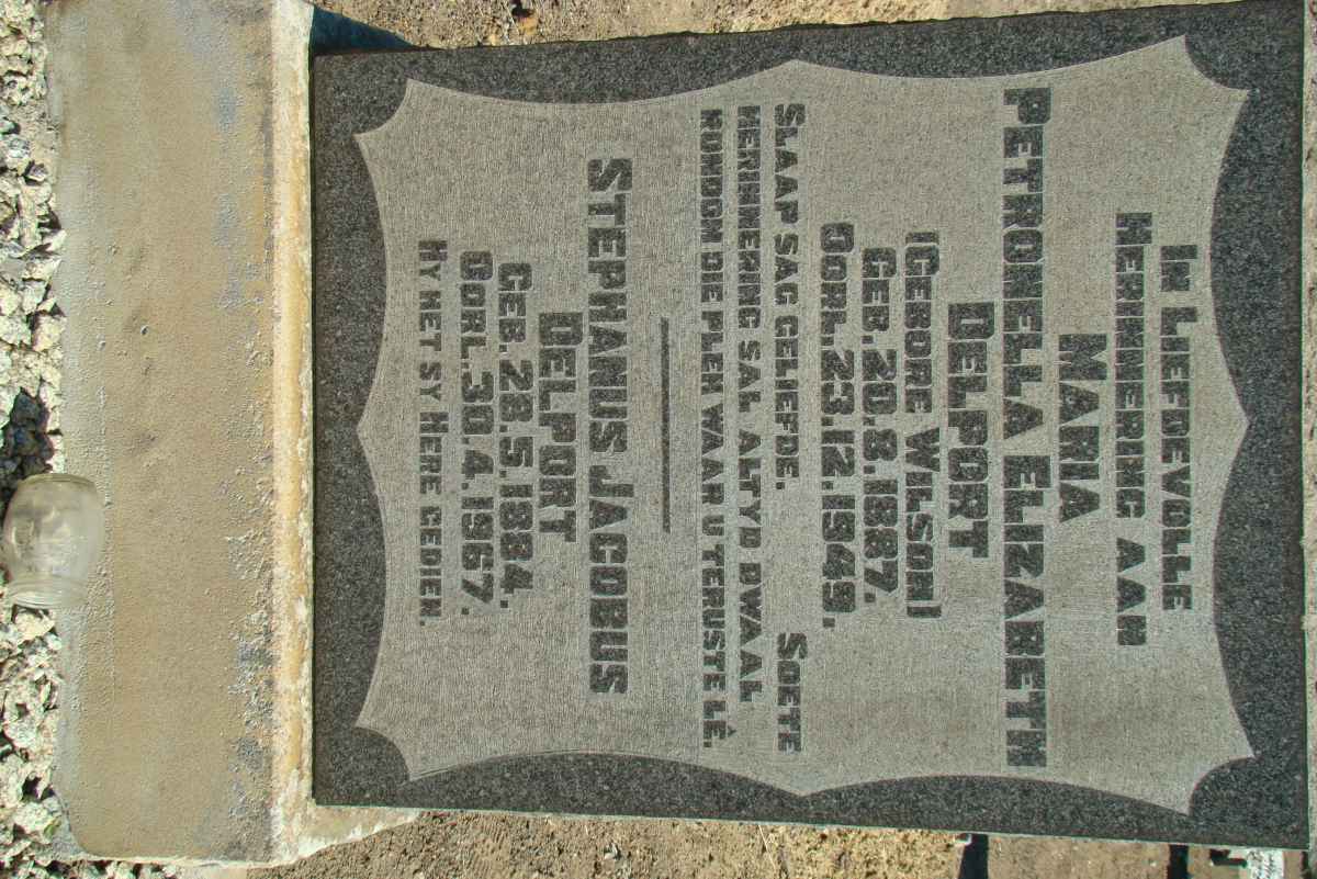 DELPORT Stephanus Jacobus 1884-1967 &amp; Petronella Elizabeth WILSON 1887-1949