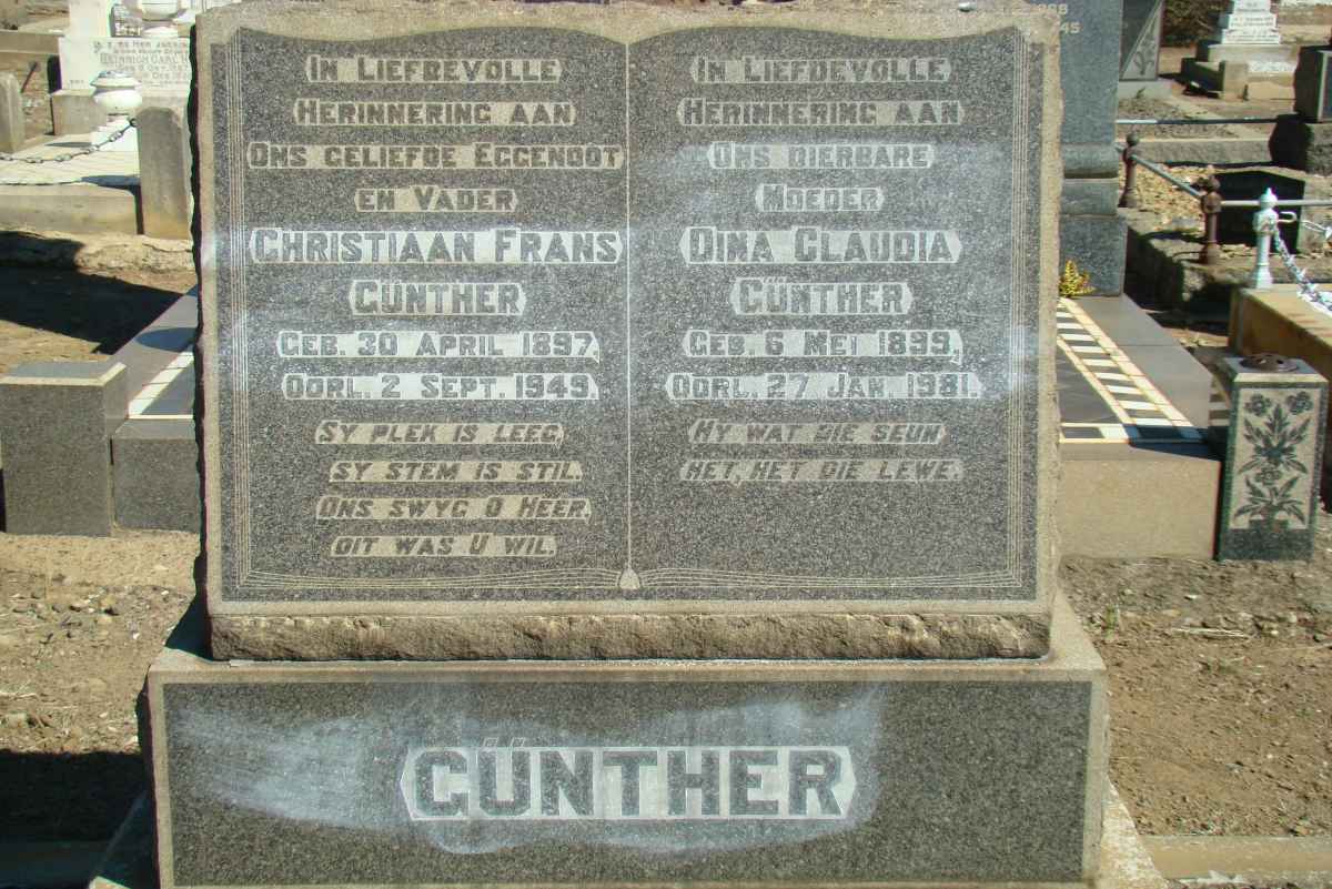 GUNTHER Christiaan Frans 1897-1949 &amp; Dina Claudia 1899-1981