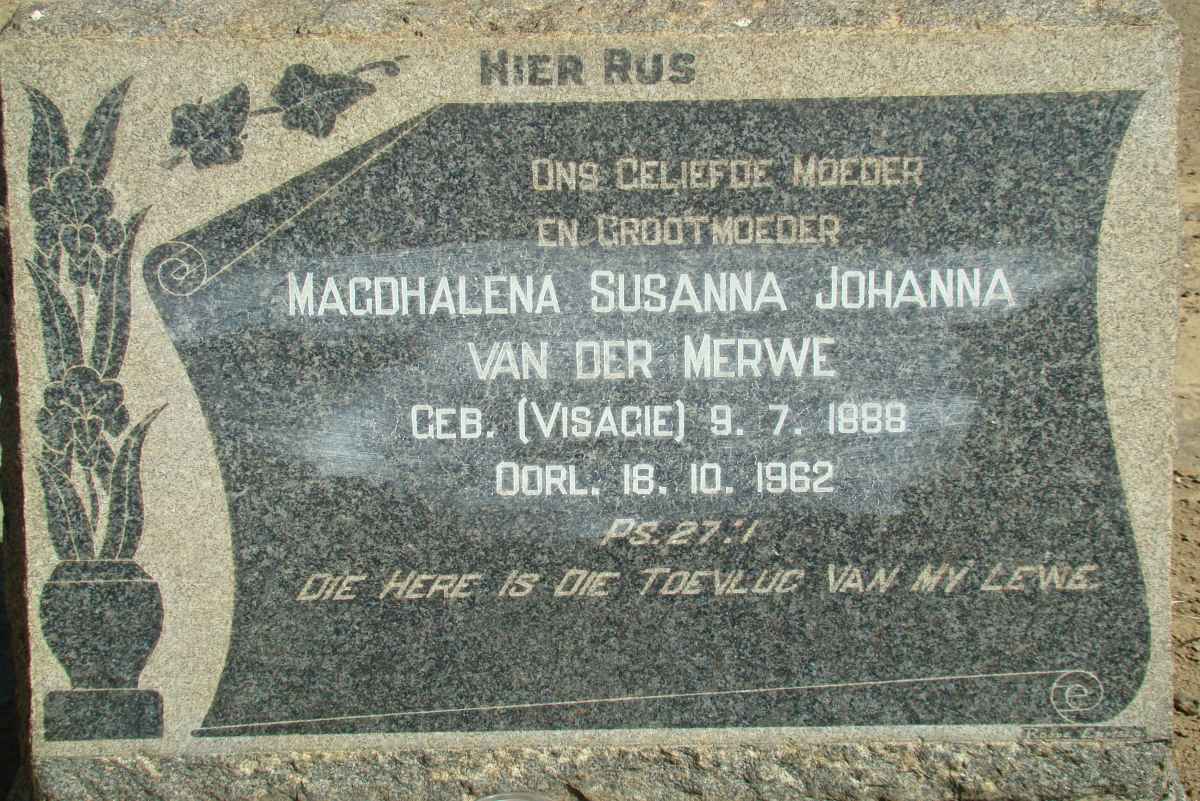 MERWE Magdhalena Susanna Johanna, van der nee VISAGIE 1888-1962