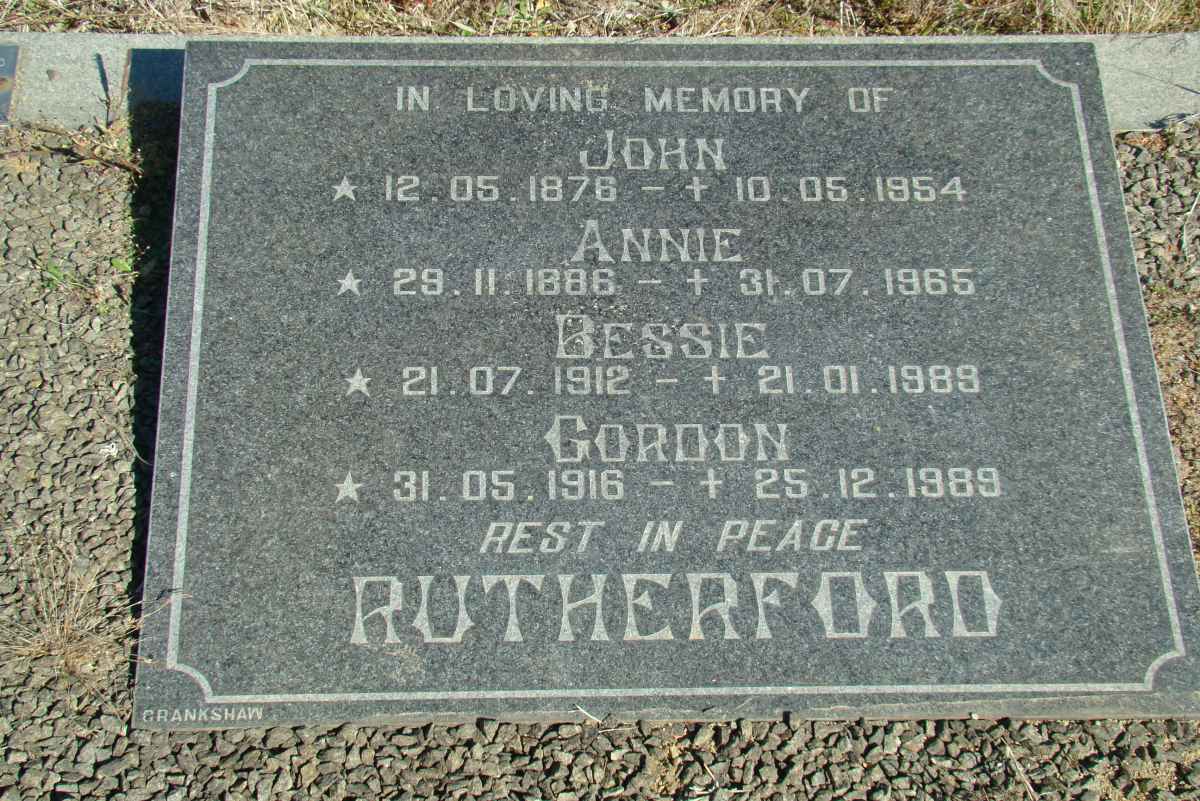 RUTHERFORD John 1876-1954 :: RUTHERFORD Annie 1886-1965 :: RUTHERFORD Bessie 1912-1989 :: RUTHERFORD Gordon 1916-1989