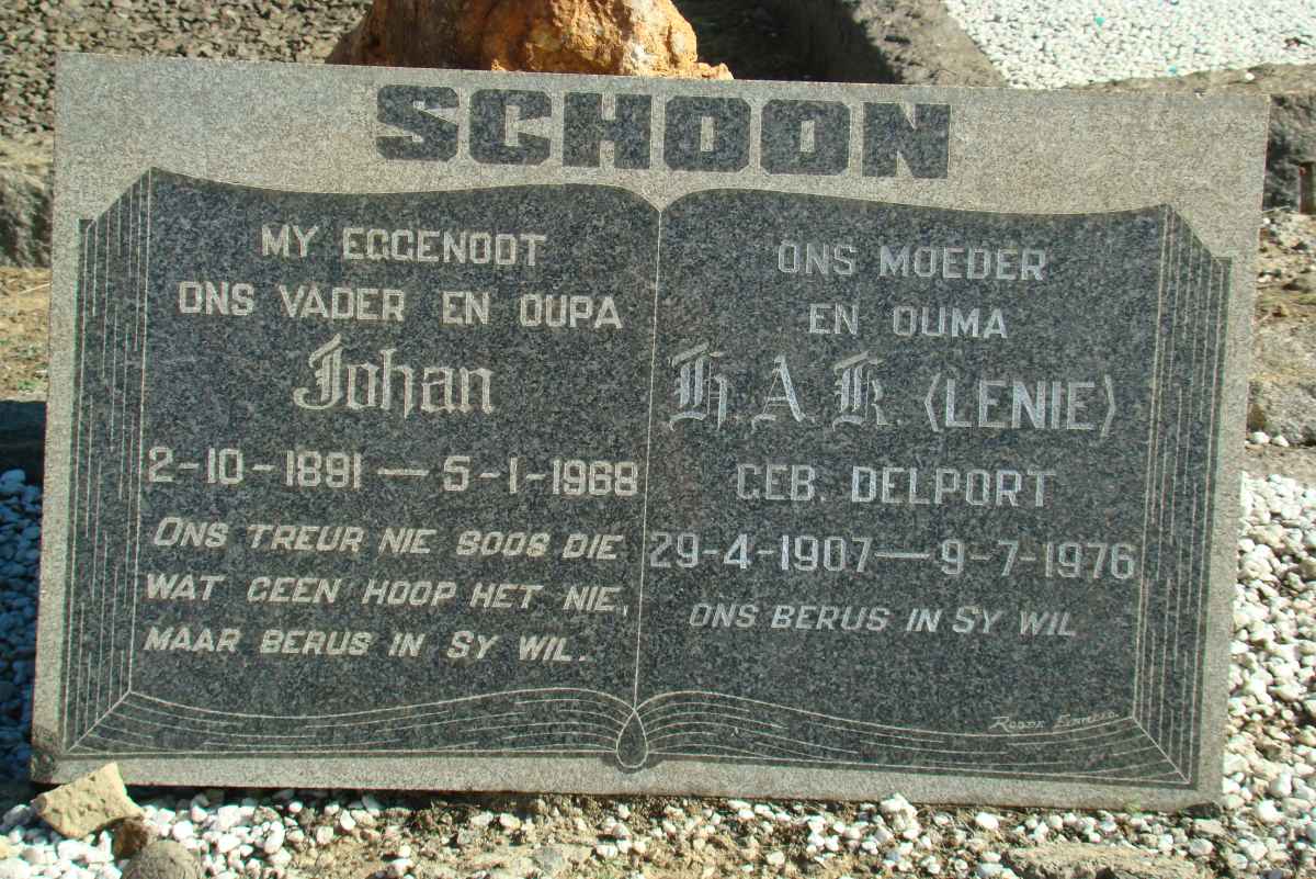 SCHOON Johan 1881-1968 &amp; H.A.K. DELPORT 1907-1976