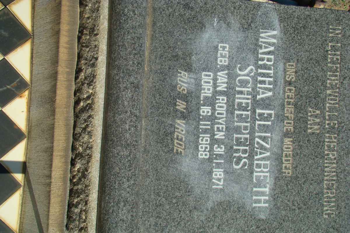 SCHEEPERS Martha Elizabeth nee VAN ROOYEN 1871-1968