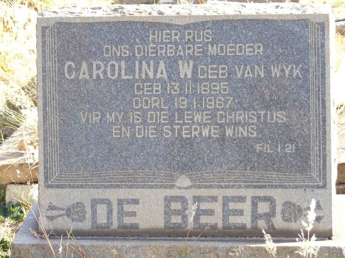 BEER Carolina W., de nee VAN WYK 1895-1967