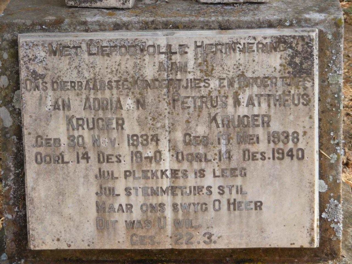 KRUGER Petrus Mattheus 1938-1940 :: KRUGER Jan Adriaan 1934-1940