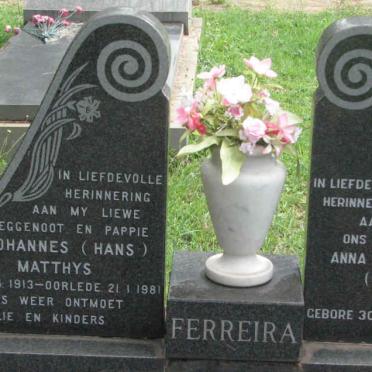 FERREIRA Johannes Matthys 1913-1981 &amp; Anna Petronella RABIE 1916-1990