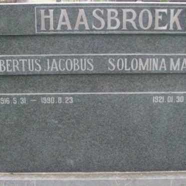 HAASBROEK Albertus Jacobus 1916-1990 &amp; Solomina Magdalena 1921-1998