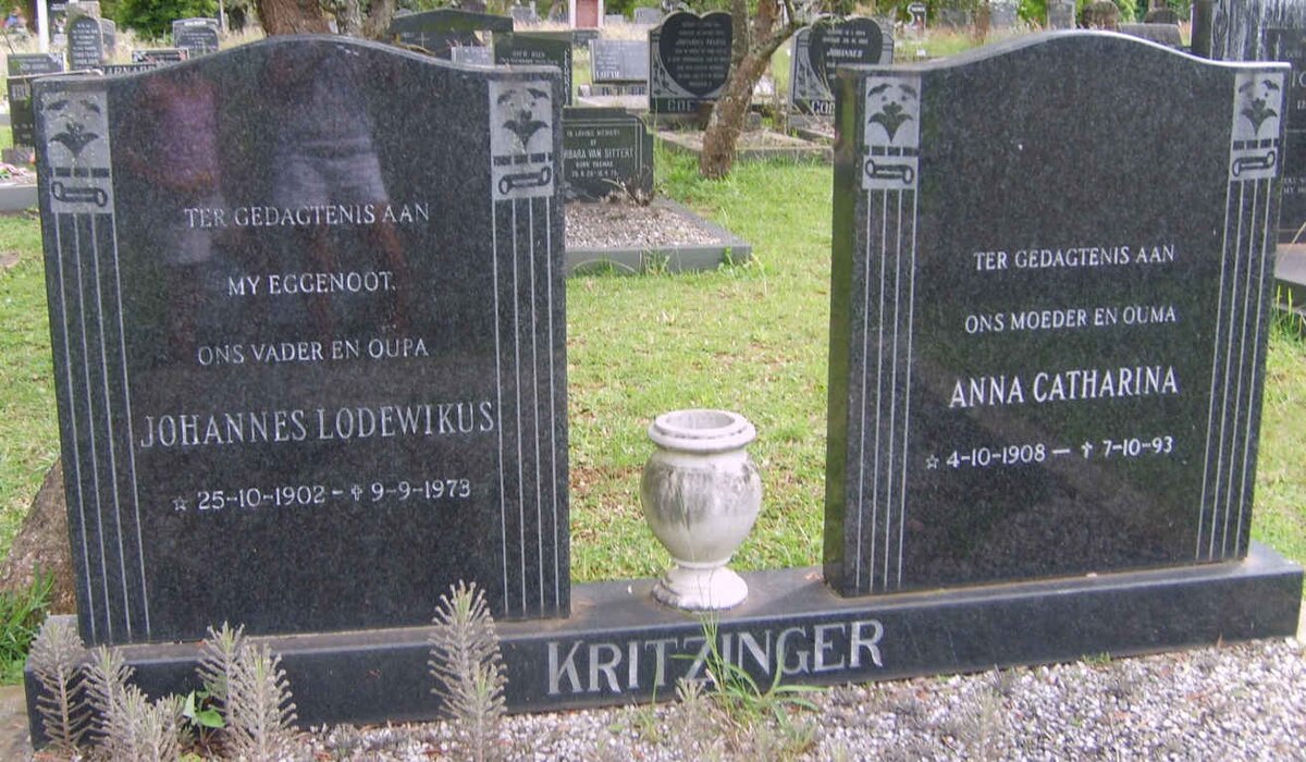 KRITZINGER Johannes Lodewikus 1902-1973 &amp; Anna Catharina 1908-1993