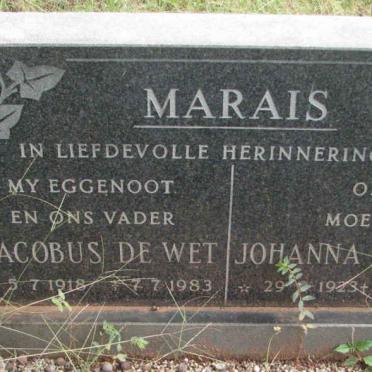 MARAIS Jacobus De Wet 1918-1983 &amp; Johanna Adriana 1923-2000