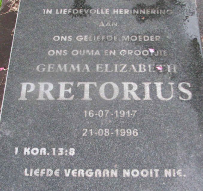 PRETORIUS Gemma Elizabeth 1917-1996