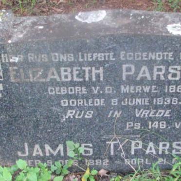 PARSONS James T. 1882-1964 &amp; Elizabeth v.d. MERWE 1886-1936