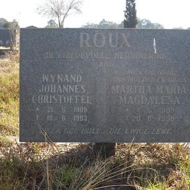 ROUX Wynand Johannes Christoffel 1909-1993 &amp; Martha Maria Magdalena 1908-1990