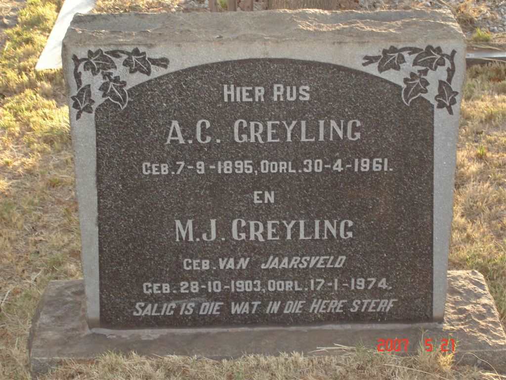 GREYLING A.C. 1895-1961 &amp; M.J. VAN JAARSVELD 1903-1974