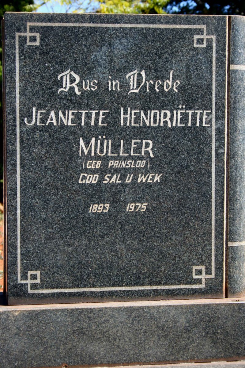 MULLER Jeanette Hendriette nee PRINSLOO 1893-1975