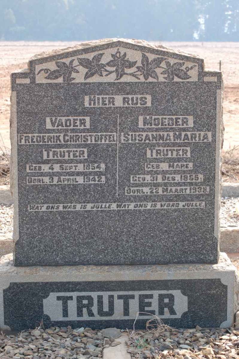 TRUTER Frederik Christoffel 1854-1942 &amp; Susanna Maria MARE 1855-1938