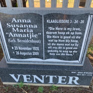 VENTER Anna Susanna Maria nee BEZUIDENHOUT 1935-2009