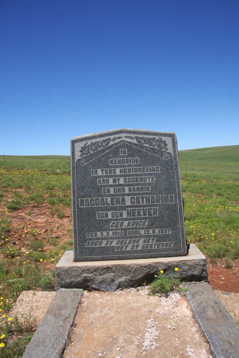 HEEVER Magdalena Catharina, van den nee KRIGE 1912-1957