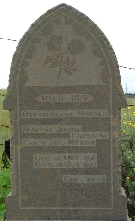 GREYLING Susanna Josina nee V.D. MERWE 1847-1930