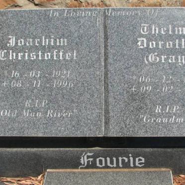 FOURIE Joachim Christoffel 1921-1996 &amp; Thelma Dorothy GRAY 1927-1998