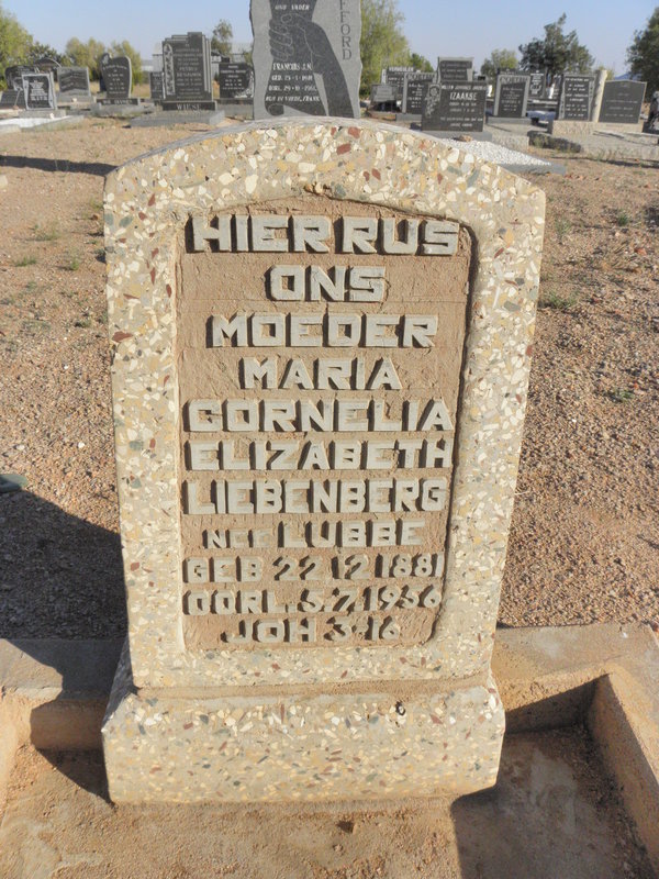 LIEBENBERG Maria Cornelia Elizabeth nee LUBBE 1881-1956
