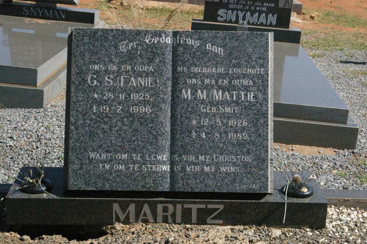MARITZ G.S. 1925-1996 &amp; M.M. SMIT 1926-1989