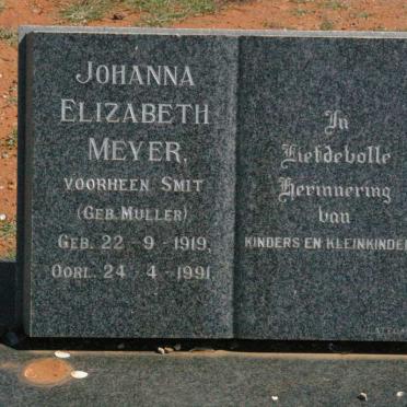 MEYER Johanna Elizabeth voorheen SMIT nee MULLER 1919-1991