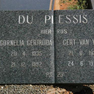 PLESSIS Gert van Wyk, du 1932-1998 &amp; Cornelia Gertruida 1935-1992