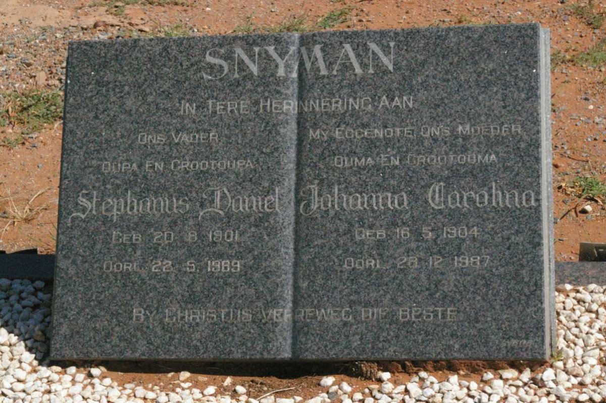 SNYMAN Stephanus Daniel 1901-1989 &amp; Johanna Carolina 1904-1987