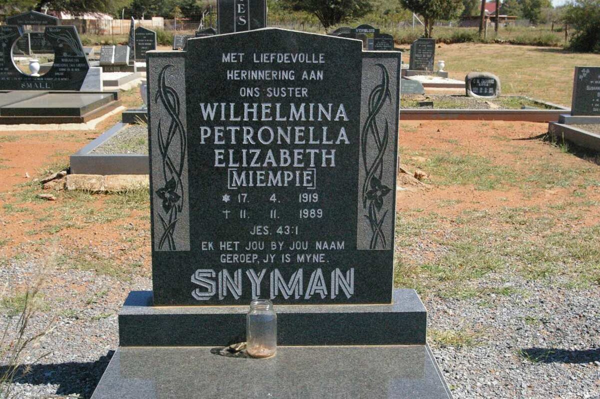 SNYMAN Wilhelmina Petronella Elizabeth 1919-1989