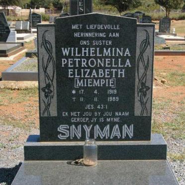 SNYMAN Wilhelmina Petronella Elizabeth 1919-1989