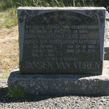 VUREN Lukas Jakobus, Jansen van 1883-1976 &amp; Maria Magdalena SNYMAN 1883-1964