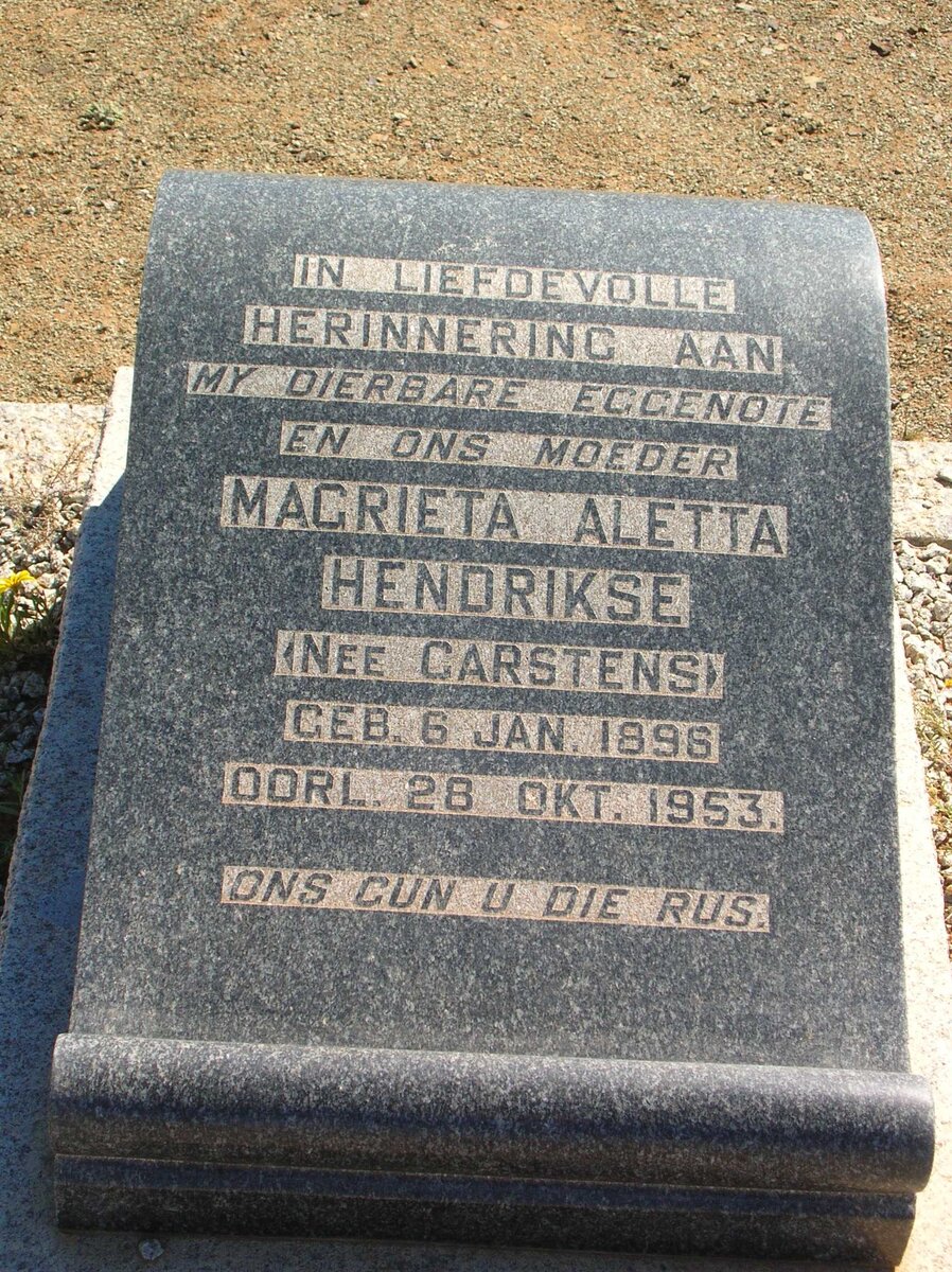 HENDRIKSE Magrieta Aletta nee CARSTENS 1896-1953