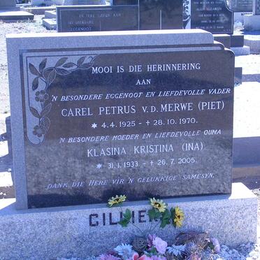 CILLIERS Carel Petrus v.d. Merwe 1925-1970 &amp; Klasina Kristina 1933-2005