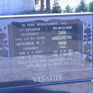 VISAGIE Hendrik W.J. 1895-1974 &amp; Sara Margaretha Anna 1904-1991