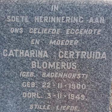 BLOMERUS Catharina Gertruida nee BADENHORST 1900-1949