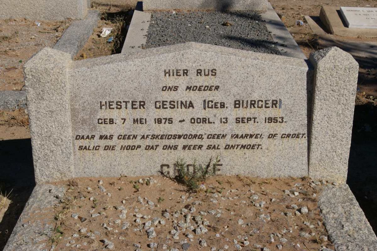 GROVE Hester Gesina nee BURGER 1875-1953