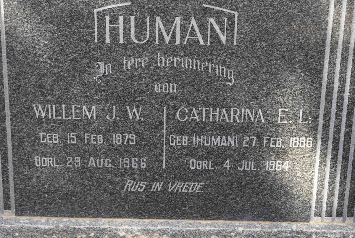 HUMAN Willem J.W. 1879-1966 &amp; Catharina E.L. HUMAN 1886-1964