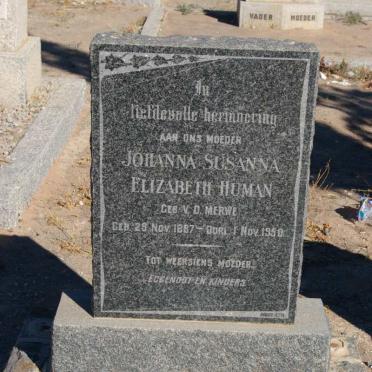 HUMAN Johanna Susanna Elizabeth nee V.D. MERWE 1887-1950