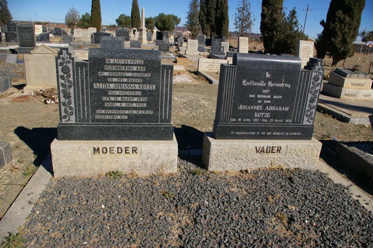 KOTZE Johannes Abraham 1893-1970 &amp; Alida Johanna SWIEGERS 1894-1951