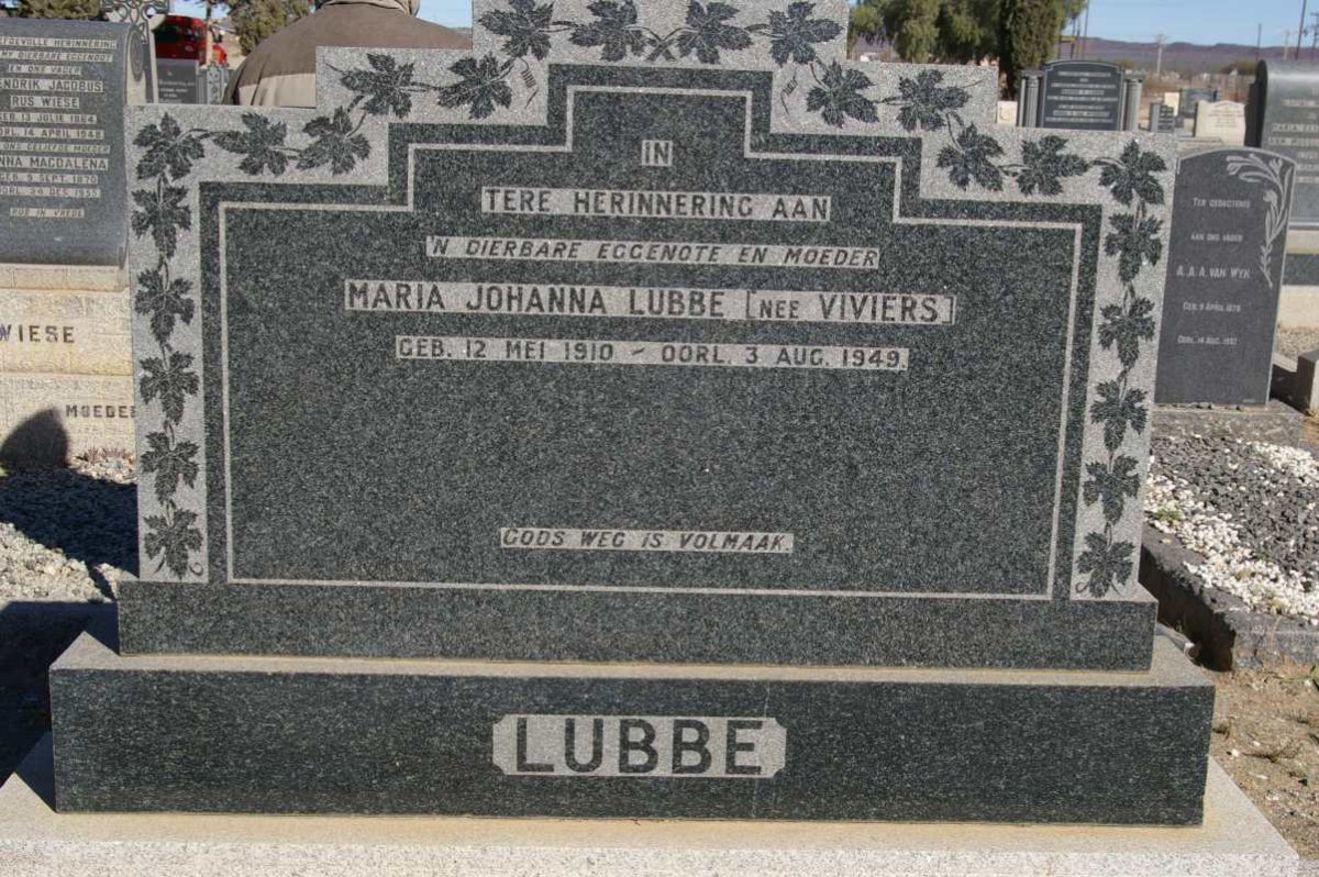 LUBBE Maria Johanna nee VIVIERS 1910-1949