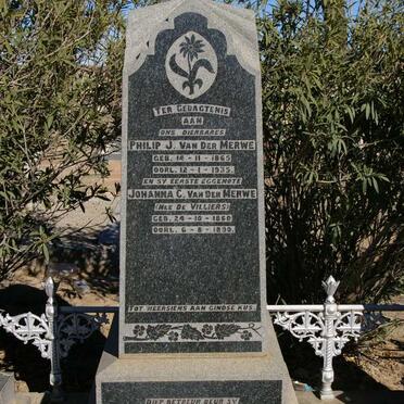 MERWE Philip J., van der 1865-1935 &amp; Johanna C. DE VILLIERS 1860-1890