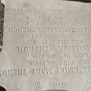 THERON Cornelia Emily Mary 1870-1876 :: THERON Zacharias 1884-1886 :: THERON Emile Zacharias 1887-1887