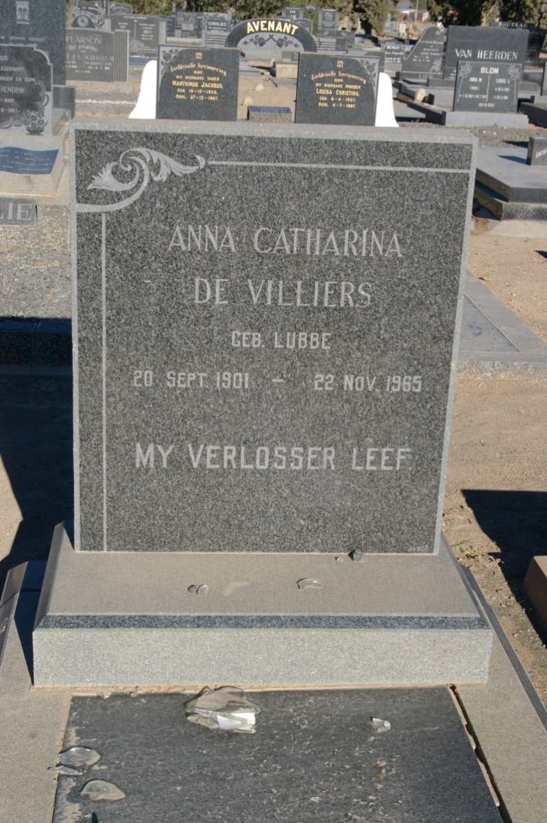 VILLIERS Anna Catharina, de nee LUBBE 1901-1965